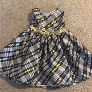 Stylish Plaid Kids Dress with Gold Accents